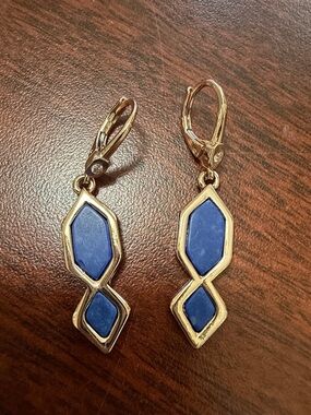 Rose Gold-Tone Blue Enamel Geometric Drop Earrings - Women Jewelry